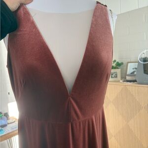 Elegant Jenny Yoo Velvet V-Neck Dress in Rich Rust color